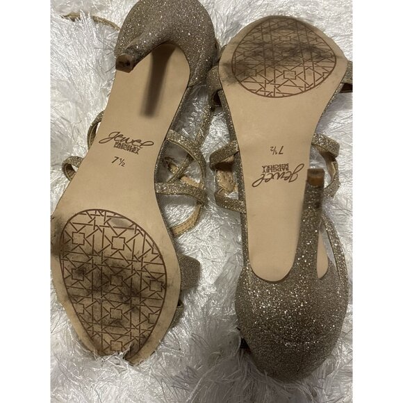 Womens Jewel By Badgley Mischka Gold Glitter Gweny Strappy Heel Sandals Size 7.5 - Picture 4 of 5